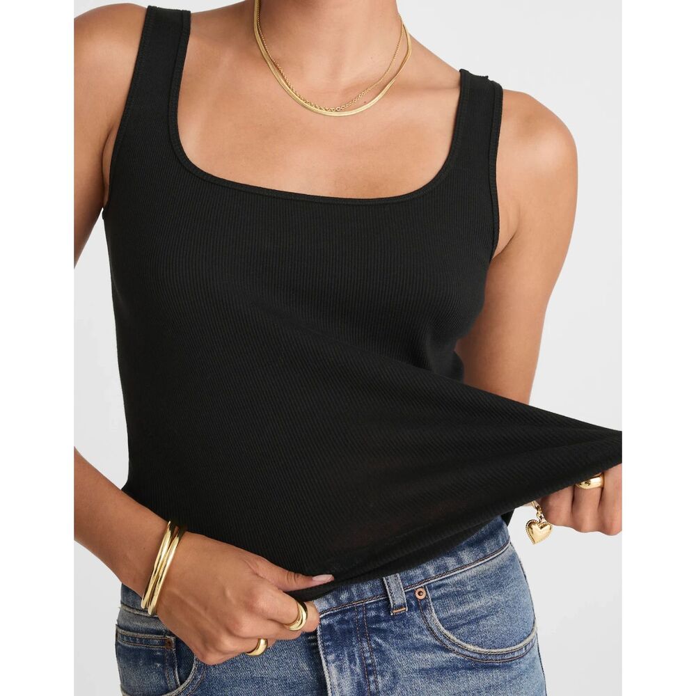Madewell Scoopneck Tank Top XXS/XS Jet Black Clean Girl Modern Uniform Cotton NW